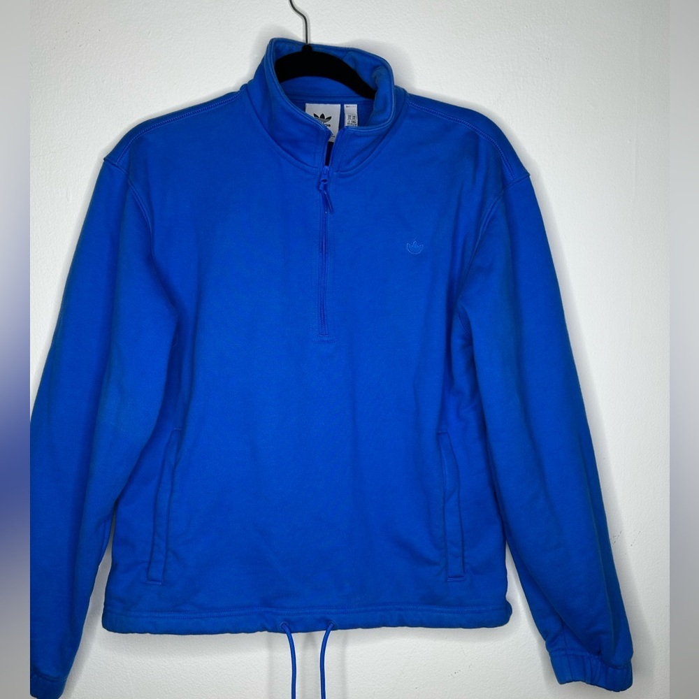 adidas Originals Adicolor Contempo Half-Zip Blue Cotton Blend Crew Sweatshirt - Picture 2 of 10